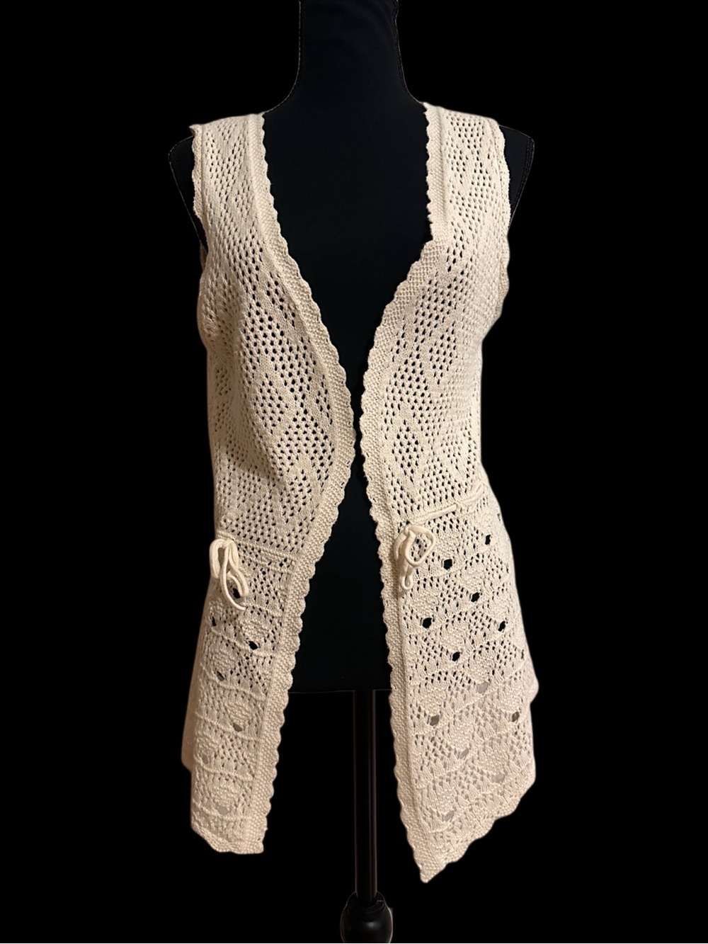 Y2K Cream Crochet Boho Knit Sleeveless Vest